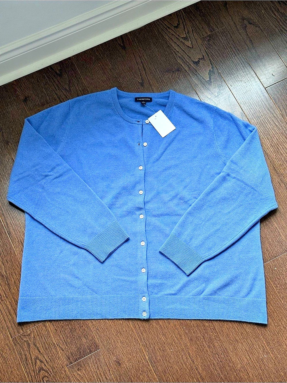 Lands' End Women's Plus Size Cashmere Cardigan Sweater Blue XL